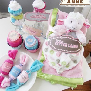 Baby gifts from Onsies and Washcloths Parfaits- Cupcakes-Candies