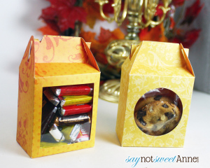 Easy and printable Thanksgiving or fall themed treat boxes! Print them on cardstock and cut on provided lines. | saynotsweetanne.com | #thanksgiving, #treat, #tutorial, #download
