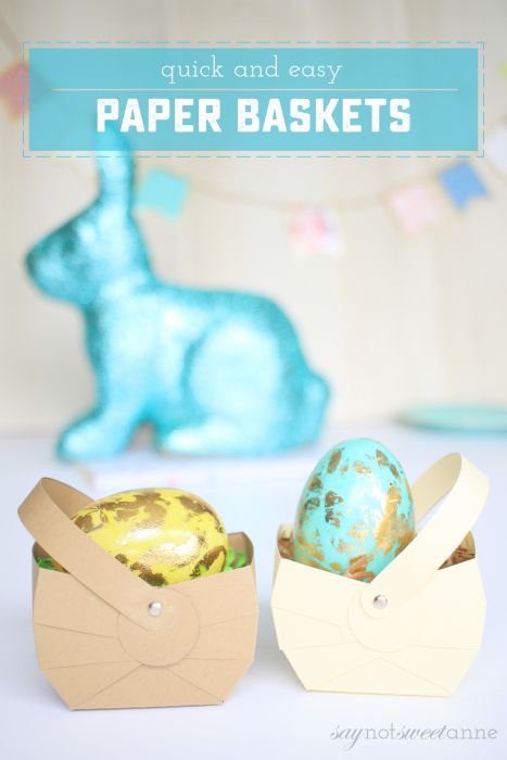 Easy and Quick little baskets! Tutorial has a free Silhouette Cutting file, SVG and printable template to make as many as you want! Good for Easter, or babyshower, or wedding favors | saynotsweetanne