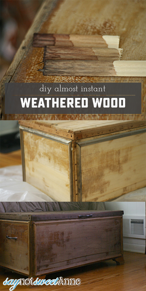 Almost Instant Weathered Wood finish. Goes on clear, makes wood look old! (Its like vanishing ink!) | saynotsweetanne.com