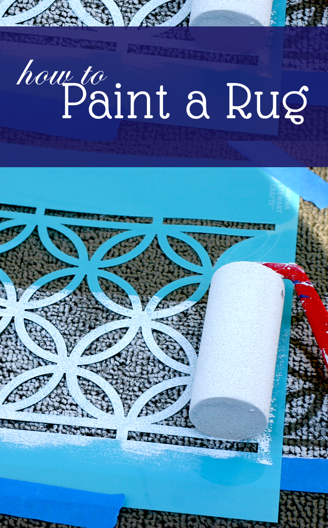 DIY How To Paint A Rug. Perfect for dorms, kid's rooms, etc. Add a design to any plain, inexpensive rug! saynotsweetanne.com #decor #rug #diy
