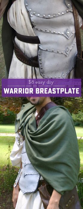Easy and Cheap DIY Warrior Breastplate Costume | saynotsweetanne.com | #halloween #costume #warrior #dnd #renaissance #diy