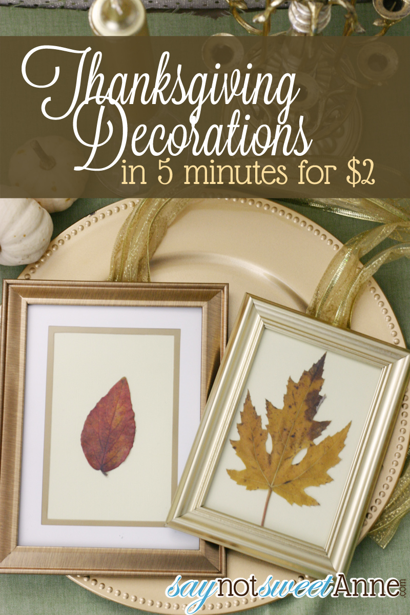 Frame Fallen Leaves in Dollar store Gold frames. Hang with Ribbon! | Saynotsweetanne.com | #thanksgiving #fall #decoration