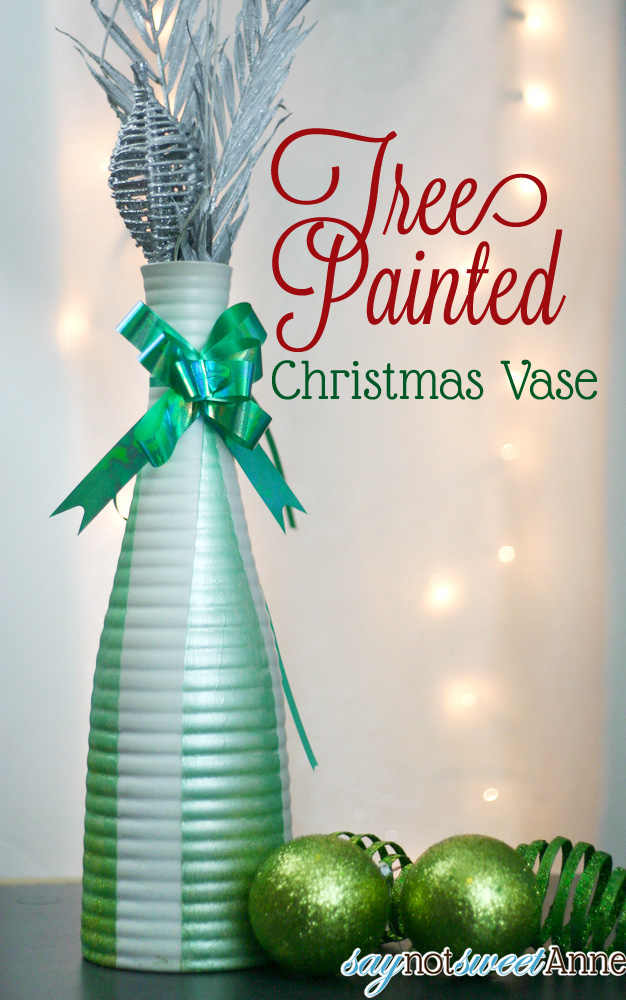 Tree Painted Christmas Vase - Paint crisp lines even on textured surfaces! | saynotsweetanne.com | #diy #TexturedSurface #Christmas