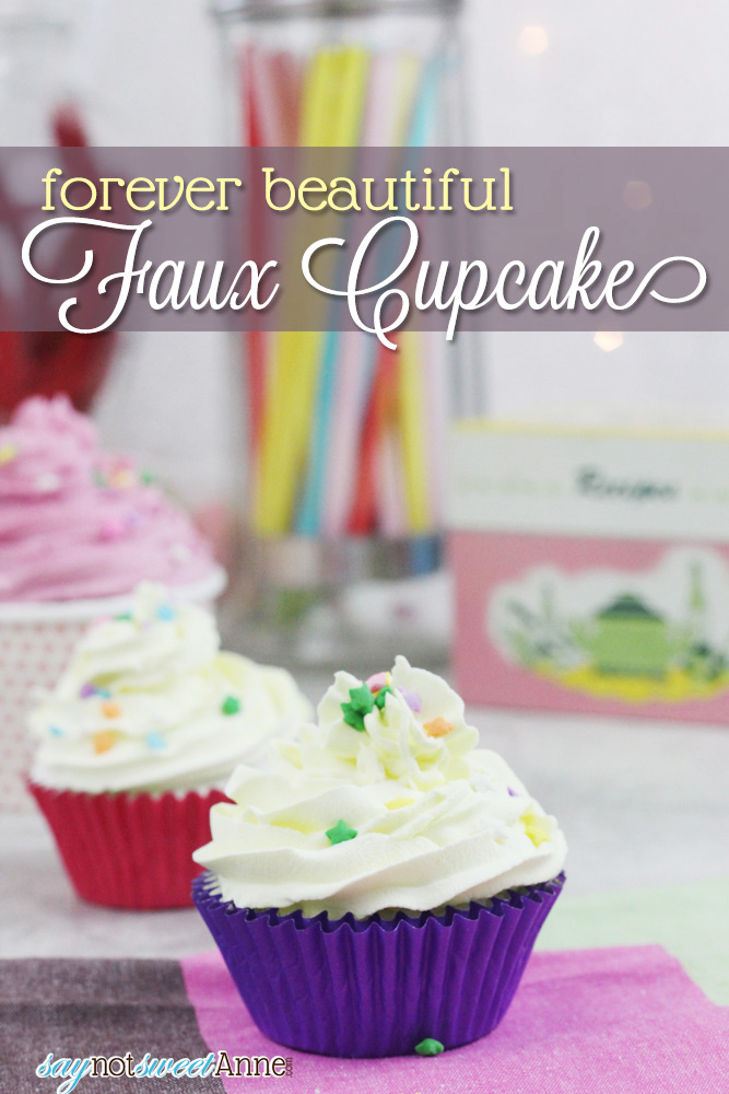Easy DIY Faux Cupcakes! They look like the real thing, but will last forever! Great for ornaments, decorations, or photo props! | Saynotsweetane.com | #diy #prop #decor #cute