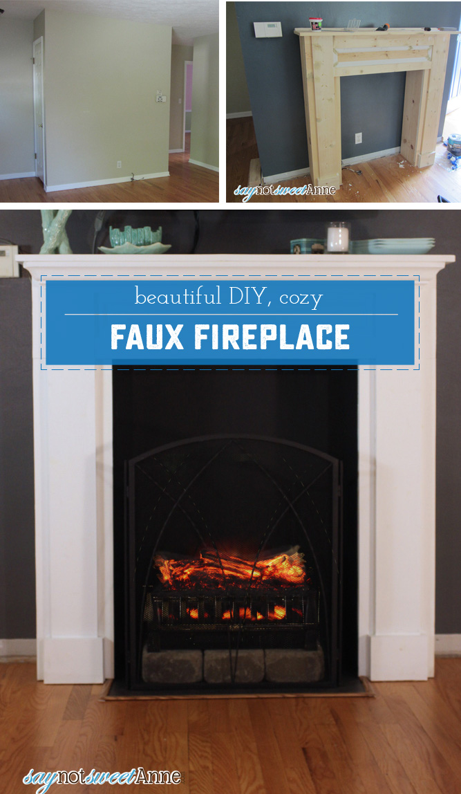 DIY Easy & Removable Fireplace - Create a beautiful and believable fireplace on the cheap. Moving? Take it with you! | Saynotsweetanne.com | #diy #renovation #fireplace #apartment