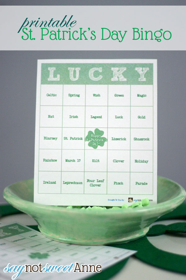 Printable St. Patrick's day Bingo! Perfect for classrooms, car rides or just for family fun! | saynotsweetanne.com | #printable #game #DIY #stpatricksday