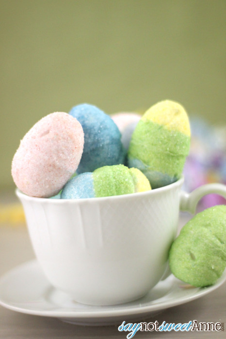 DIY Sugar decoratioed Marshmallow Eggs - Perfect alternative to dying eggs for small children - and delicious!! | Saynotsweetanne.com | #easter #eggs #marshmallow #diy