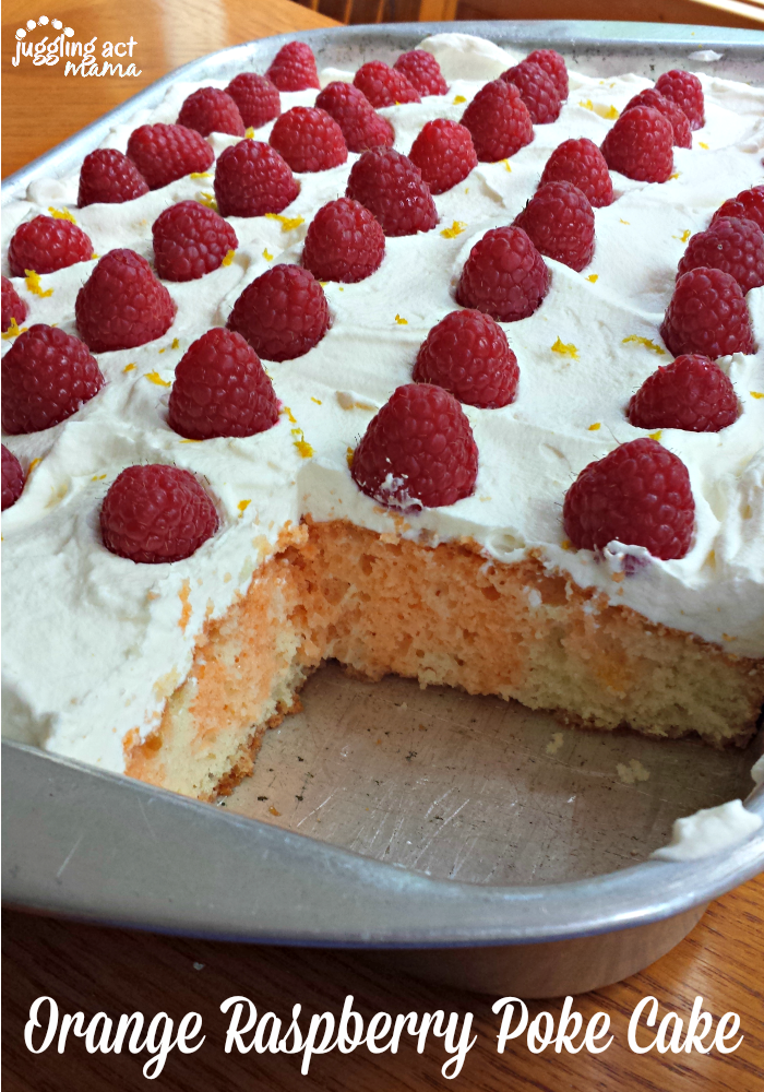 Orange Raspberry Poke Cake from Juggling Act Mama as seen on Say Not Sweet Anne