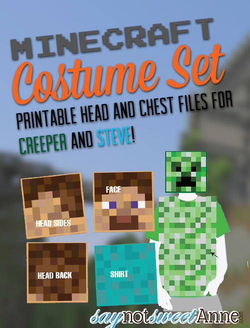 Easy Printable DIY Creeper and Steve costumes! | saynotsweetanne.com | #halloween #minecraft #costume