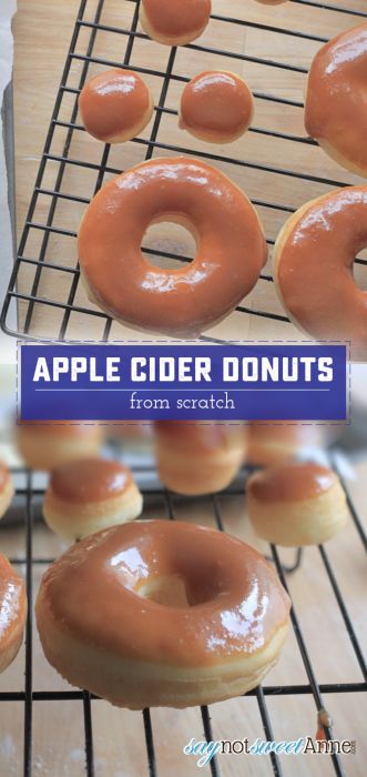 Caramel Apple Cider Donuts, made from scratch with a delicious apple cider glaze! | Saynotsweetanne.com | #fall #apple #caramel #recipe