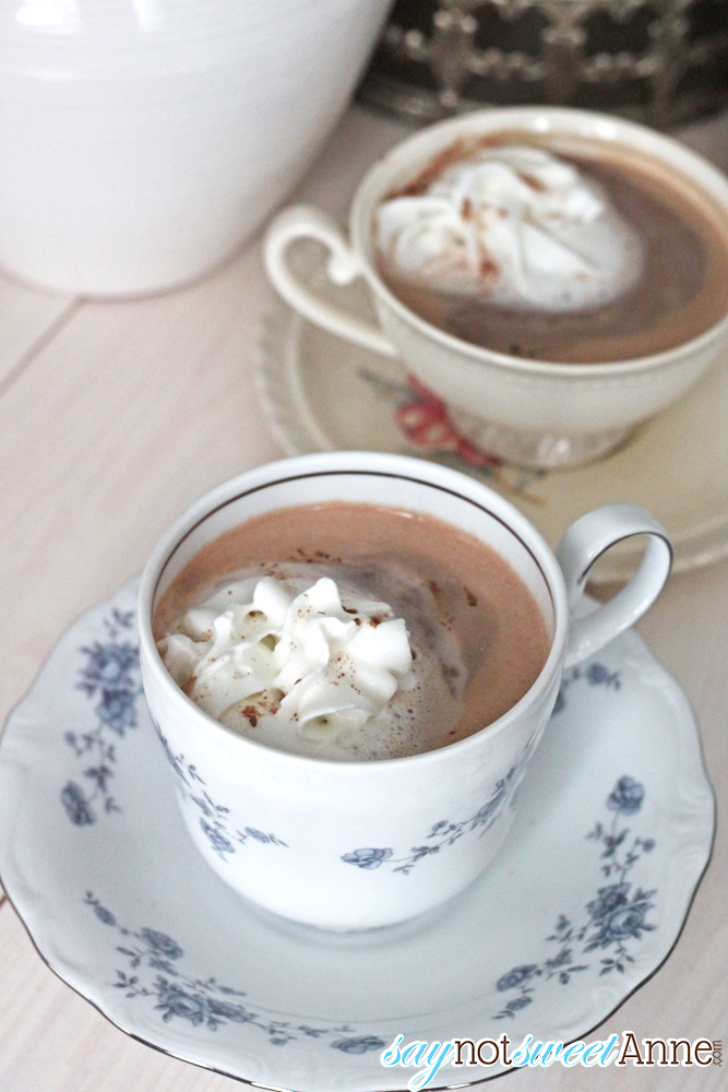 Easy, Decadent, Hazelnut Mocha Latte recipe for two. This easy to make latte is barista-level good and the Perfect for a morning pick me up! | saynotsweetanne.com