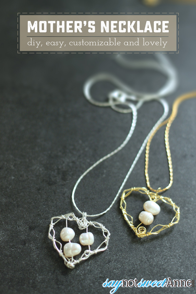 DIY Wire Wrapped Mother's Necklace. Easy to do, and so lovely! Add more pearls for each child! | saynotsweetanne.com