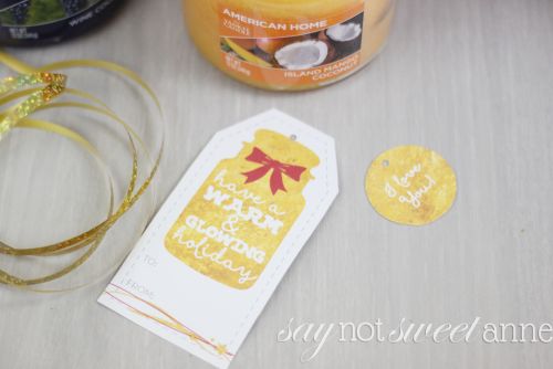 Dress up you Jar Candle gift with Printable Candle Themed Tags! Perfect for a last minute gift! | saynotsweetanne.com