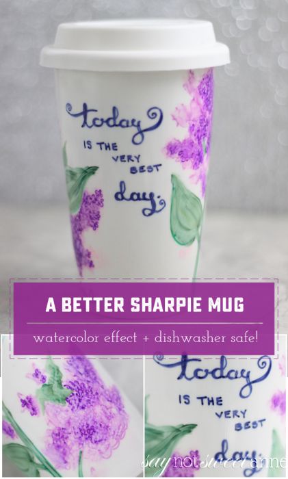 A Better Way to make a Sharpie Mug! More than just coloring a mug and baking it, this method creates a beautiful water color effect, allows you to erase while coloring and uses Dishwasher safe mod podge! | saynotsweetanne.com