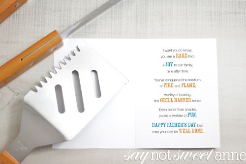 Cute and Punny Printable Father's Day card! Grill themed original poem is sure to make him chuckle! | saynotsweetanne.com