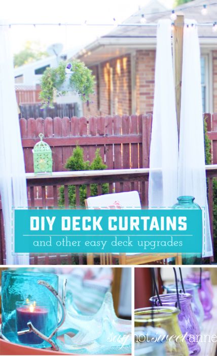 DIY Deck Curtains. Extend your existing deck posts to hold beautiful and luxurious curtains! Plus plenty of bonus deck makeover ideas. | saynotsweetanne.com