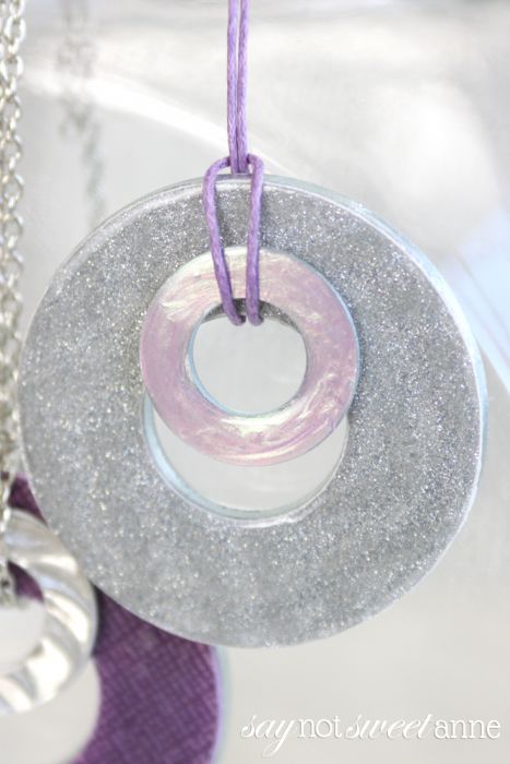 A more refined technique for a simple Washer Necklace. These lovely charms are made from every day materials, but look upscale and can be totally unique! | saynotsweetanne.com