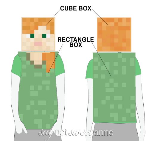 Printable Alex Minecraft Costume! This free printable and a couple of boxes are all you need to become Alex from Minecraft! (Creeper and Steve available too!) | saynotsweetanne.com