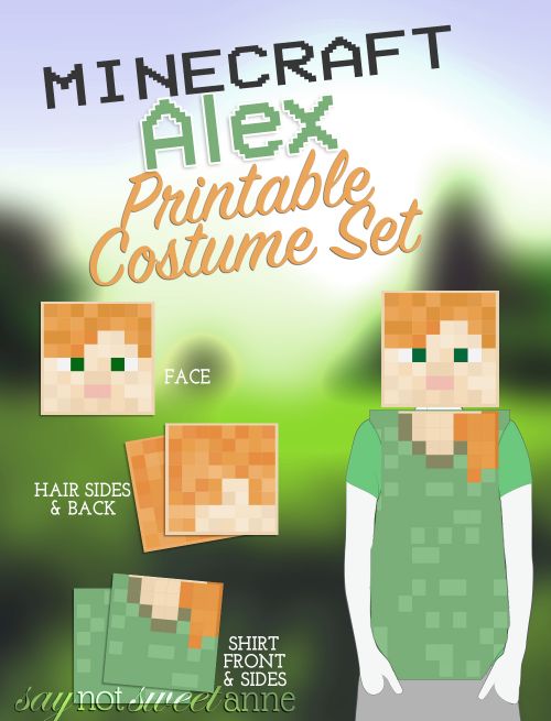 Printable Alex Minecraft Costume! This free printable and a couple of boxes are all you need to become Alex from Minecraft! (Creeper and Steve available too!) | saynotsweetanne.com