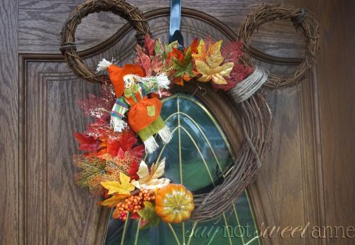 Adorable Mickey Mouse Fall Wreath! Easy to make, and so cute for Fall! | saynotsweetanne.com