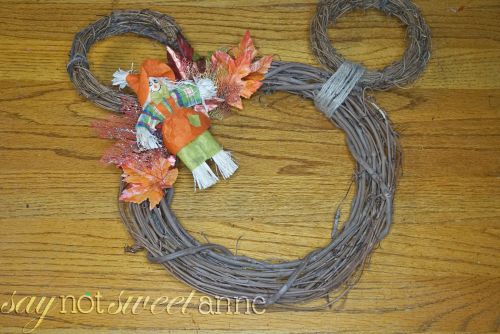 Adorable Mickey Mouse Fall Wreath! Easy to make, and so cute for Fall! | saynotsweetanne.com