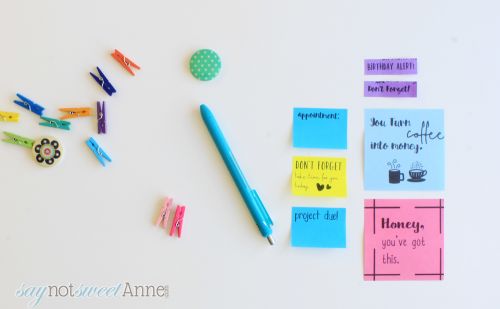 Print on Sticky Notes or Post-Its! It is easy and fun making custom stickers and flags with your own beautiful fonts! Saynotsweetanne.com