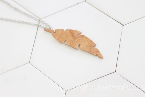 DIY Wood Veneer Pendant - Create a stunning feather statement piece or a natural look with craft supplies! Cricut, Silhouette or Die Cutting machine trick | saynotsweetanne.com