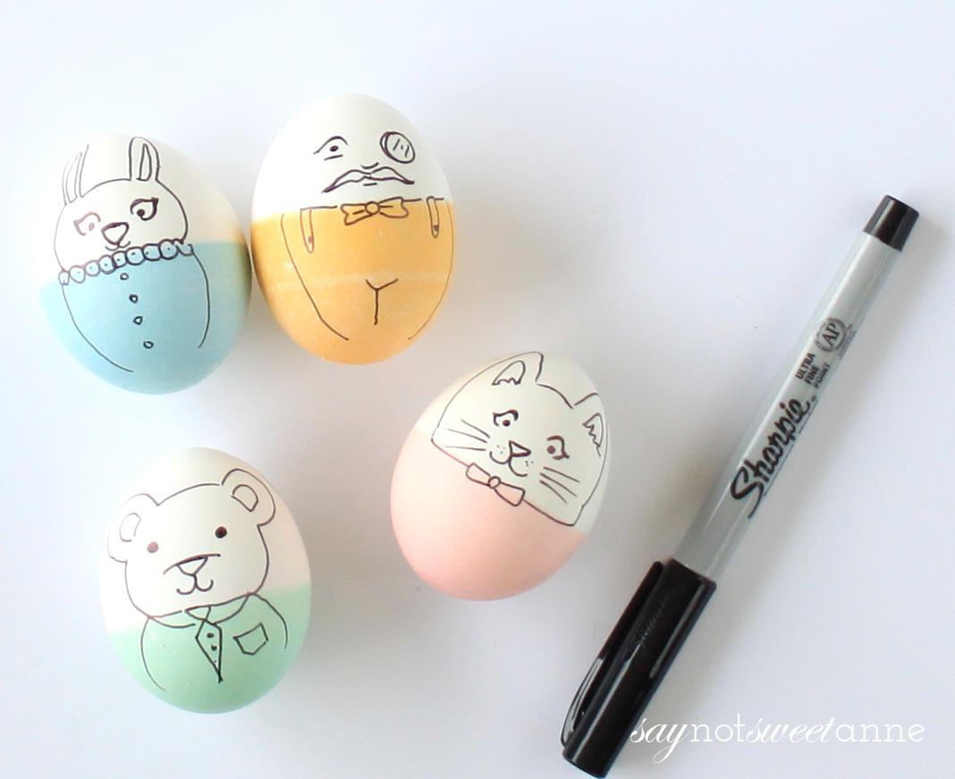 How To Make Absolutely Adorable Character Easter Eggs. A simply dye job and some marker make these beautiful eggs! | saynotsweetanne.com