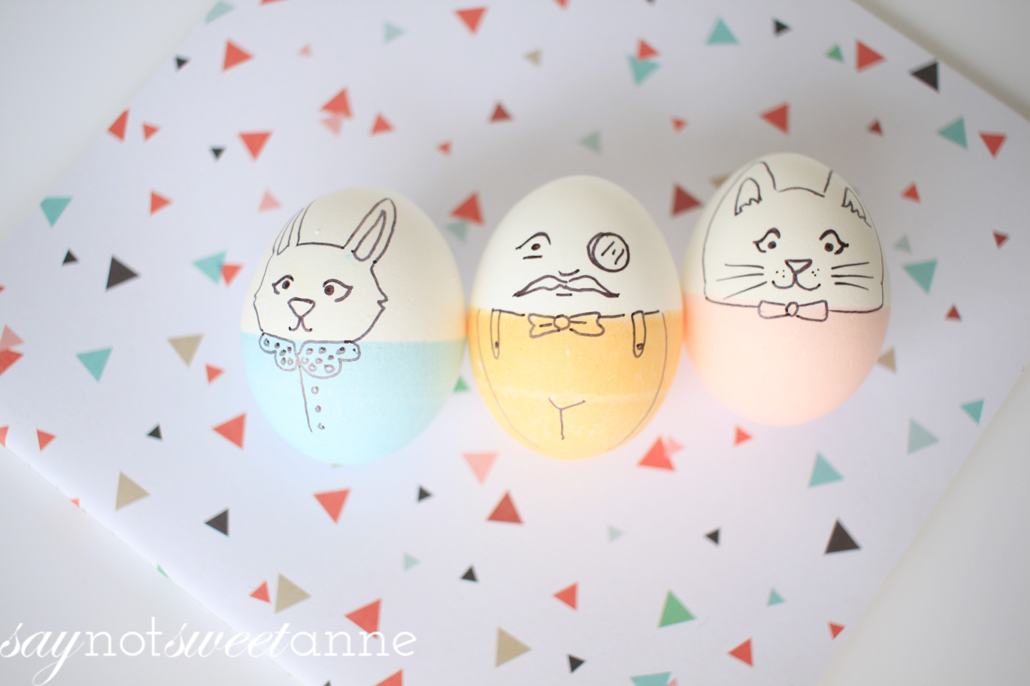 How To Make Absolutely Adorable Character Easter Eggs. A simply dye job and some marker make these beautiful eggs! | saynotsweetanne.com