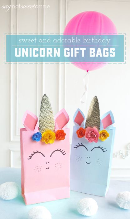 A perfect Unicorn Birthday idea or gift for princesses, princes and even moms! Everyone needs a little magic in their lives, and these easy gift bag tutorial is sure to brighten any party! | saynotsweetanne.com